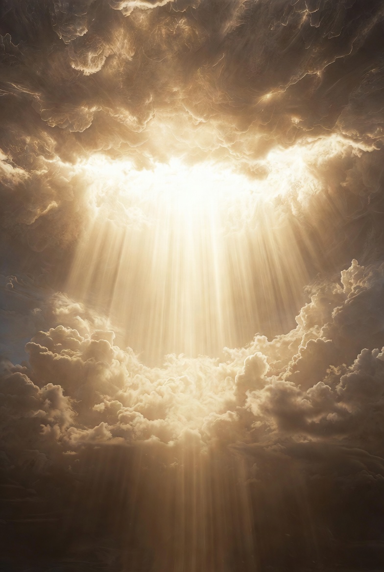 Divine golden light of Yah breaking through majestic heavenly clouds, symbolizing God’s glory, hope, and the boundless source of redemption